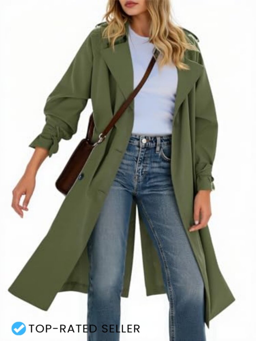 Tankaneo Womens Long Trench Coat Double Breasted Notch Lapel Overcoat
